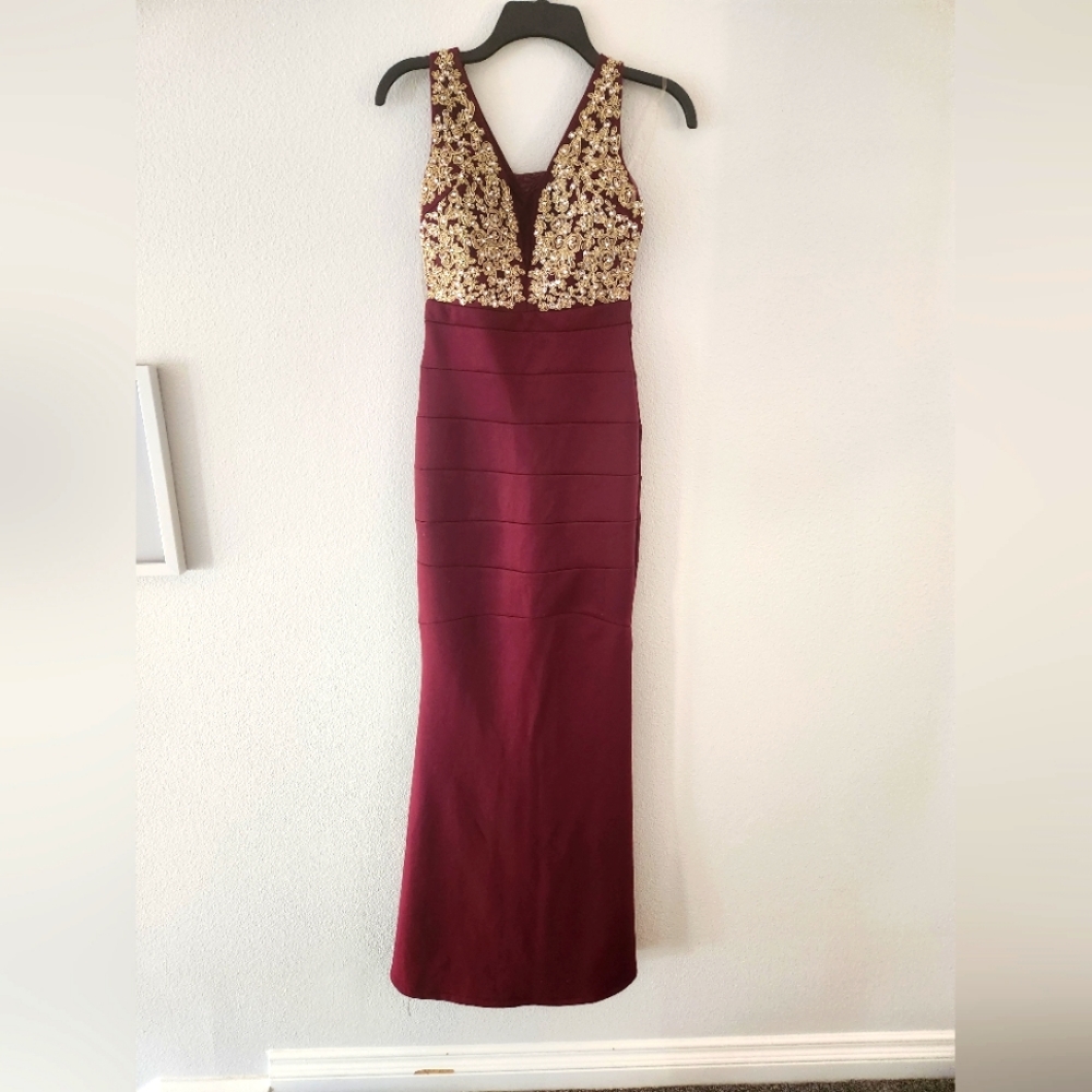 Burgundy with Gold Embellishments Gown Size 1